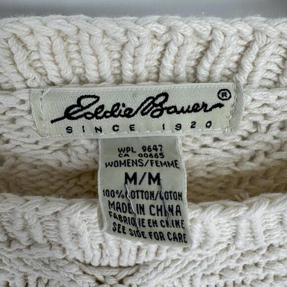 Vintage Eddie Bauer sweater womens medium M ivory cableknit fisherman old money - Picture 3 of 4